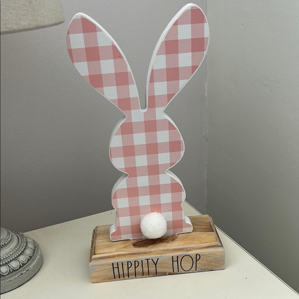 Rae Dunn Pink Plaid Bunny Decor